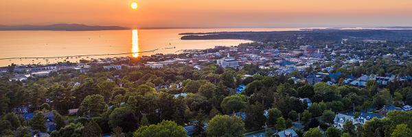 Photo: University of Vermont Spatial Analysis Lab Sunset over Lake Champlain and Burlington, Vermont